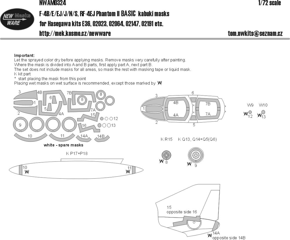 New Ware NWAM0324 1:72 F-4 Phantom II Basic Kabuki Masks