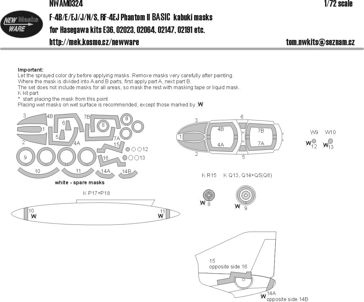New Ware NWAM0324 1:72 F-4 Phantom II Basic Kabuki Masks