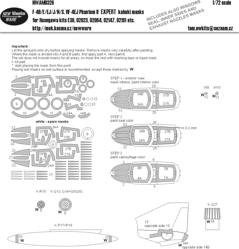 New Ware NWAM0326 1:72 F-4 Phantom II Expert Kabuki Masks