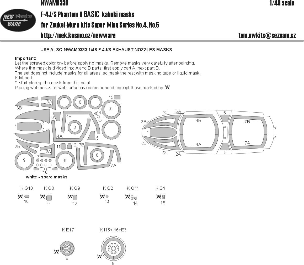 New Ware NWAM0330 1:48 F-4J/S Phantom II Basic Kabuki Masks