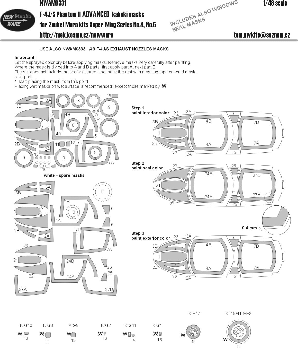 New Ware NWAM0331 1:48 F-4J/S Phantom II Advanced Kabuki Masks