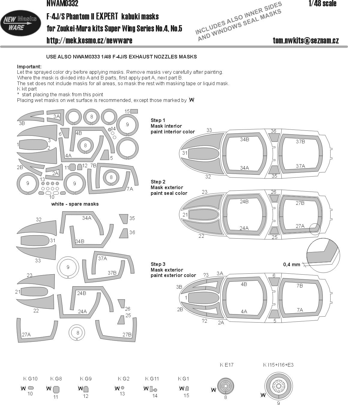 New Ware NWAM0332 1:48 F-4J/S Phantom II Expert Kabuki Masks
