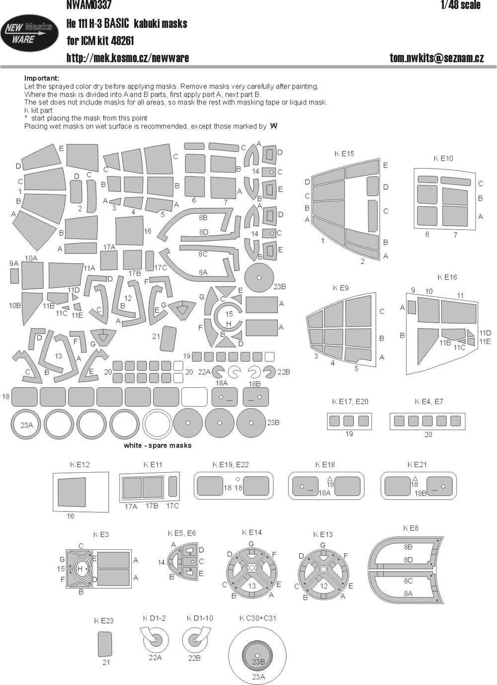New Ware NWAM0337 1:48 He-111H-3 Basic Kabuki Masks