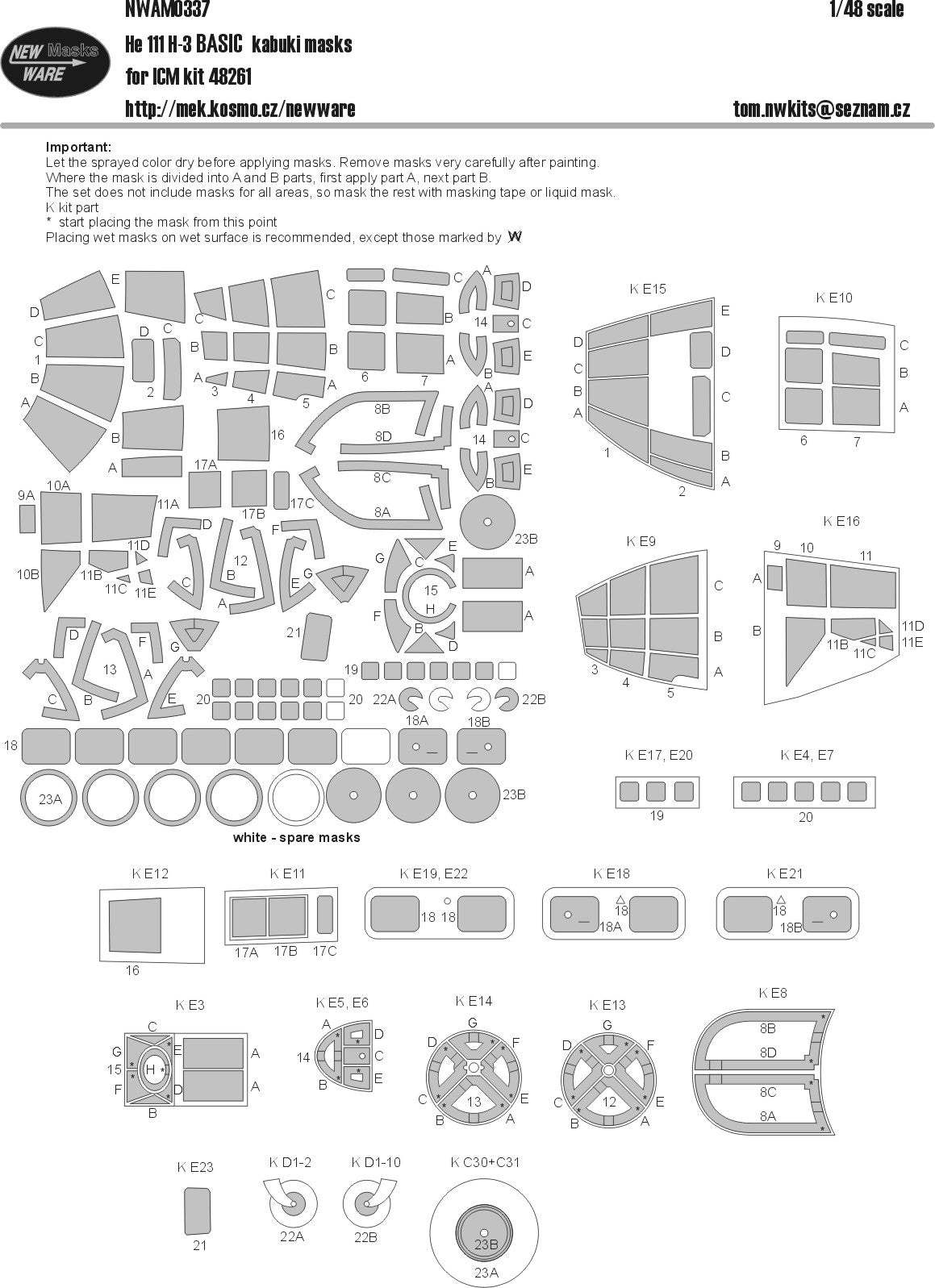 New Ware NWAM0337 1:48 He-111H-3 Basic Kabuki Masks