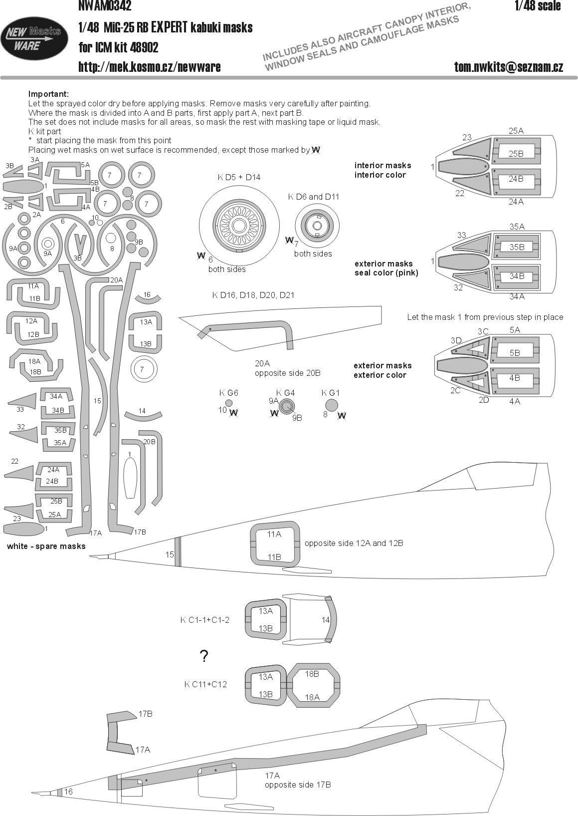 New Ware NWAM0342 1:48 MiG-25RB Expert Kabuki Masks