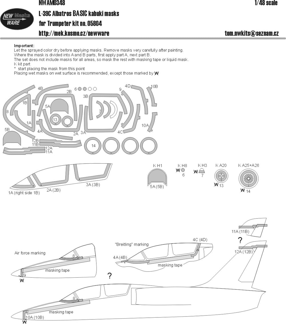 New Ware NWAM0348 1:48 Aero L-39C Albatros Basic Kabuki Masks
