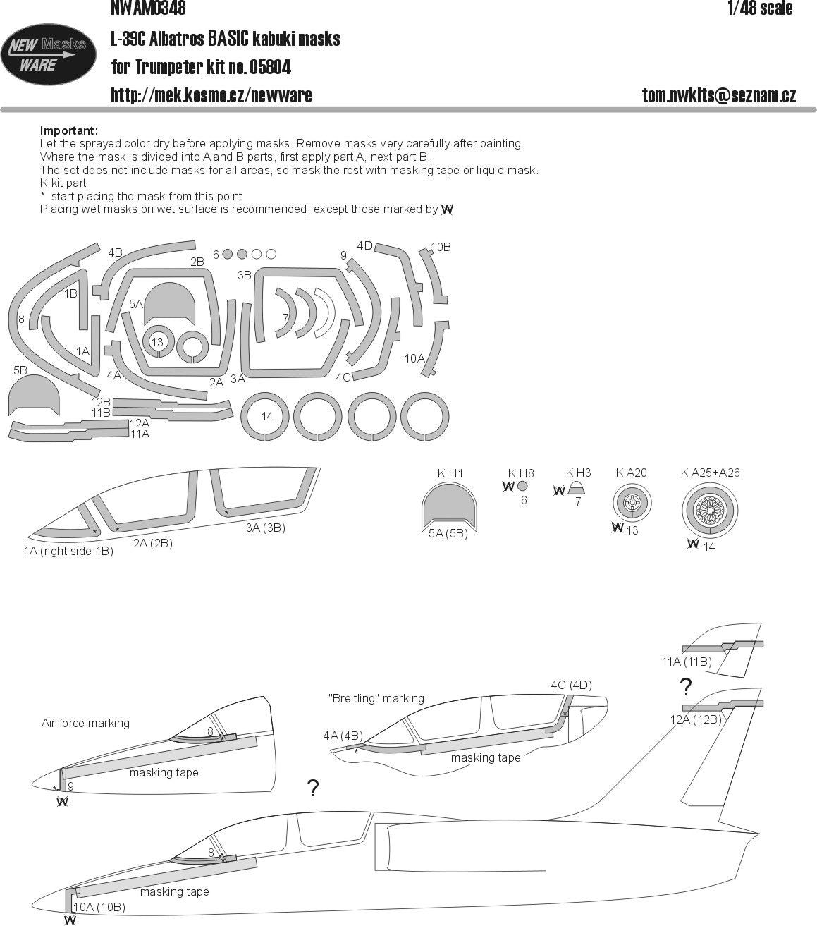 New Ware NWAM0348 1:48 Aero L-39C Albatros Basic Kabuki Masks