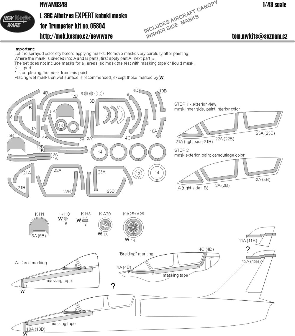 New Ware NWAM0349 1:48 Aero L-39C Albatros Expert Kabuki Masks