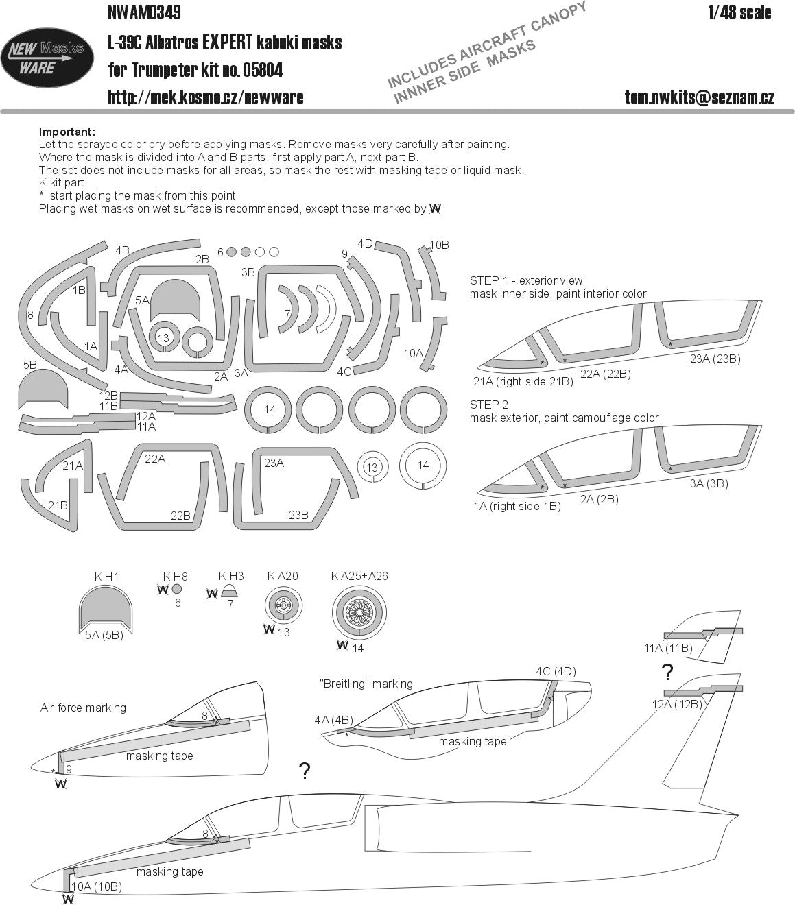New Ware NWAM0349 1:48 Aero L-39C Albatros Expert Kabuki Masks
