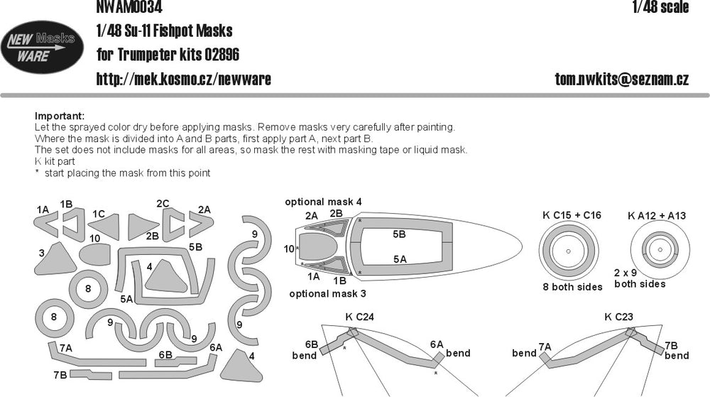 New Ware NWAM0034 1:48 Mask for Sukhoi SU-11 Fishpot