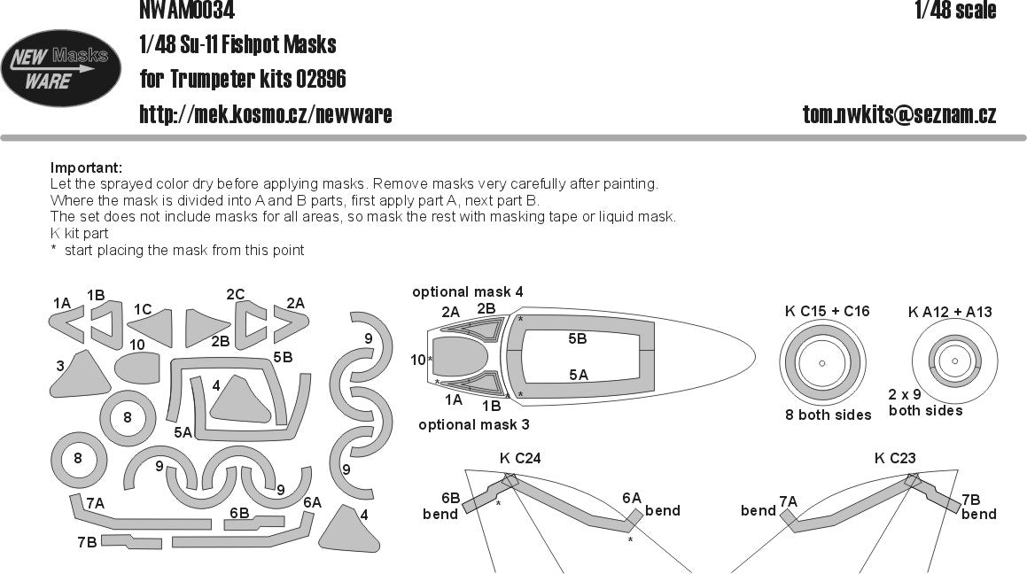 New Ware NWAM0034 1:48 Mask for Sukhoi SU-11 Fishpot