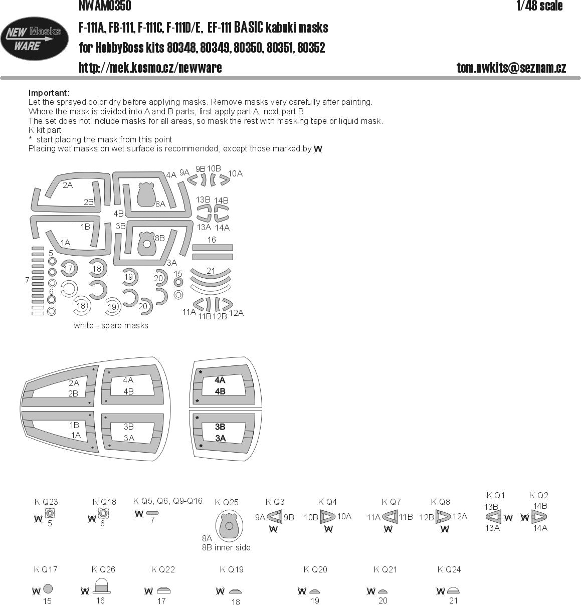 New Ware NWAM0350 1:48 F-111 Basic Kabuki Masks