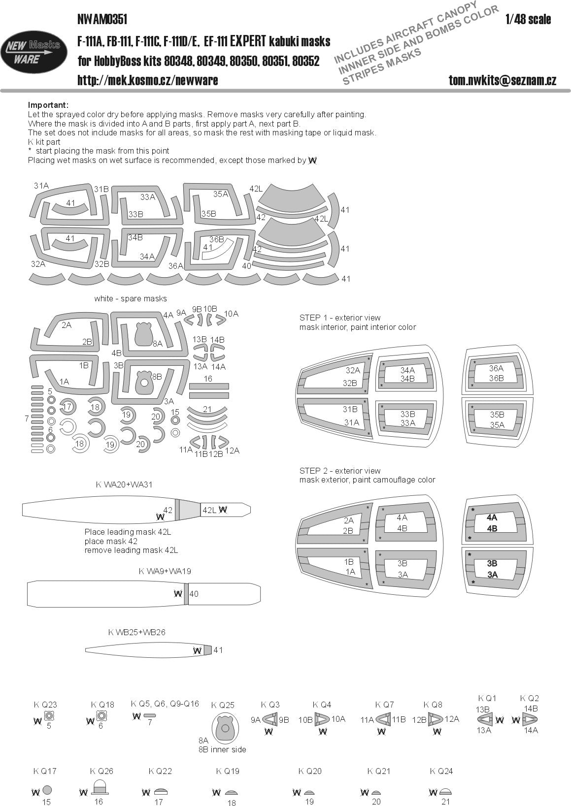 New Ware NWAM0351 1:48 F-111 Expert Kabuki Masks