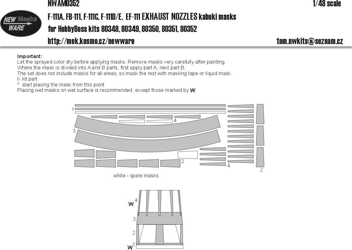 New Ware NWAM0352 1:48 General-Dynamics F-111 EXHAUST NOZZLES kabuki masks