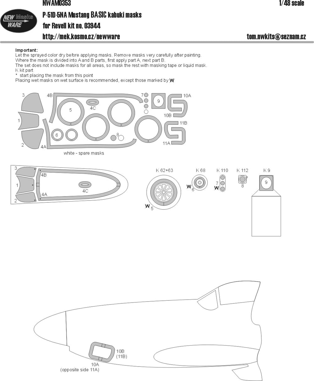 New Ware NWAM0353 1:48 P-51D-5NA Mustang Basic Kabuki Masks