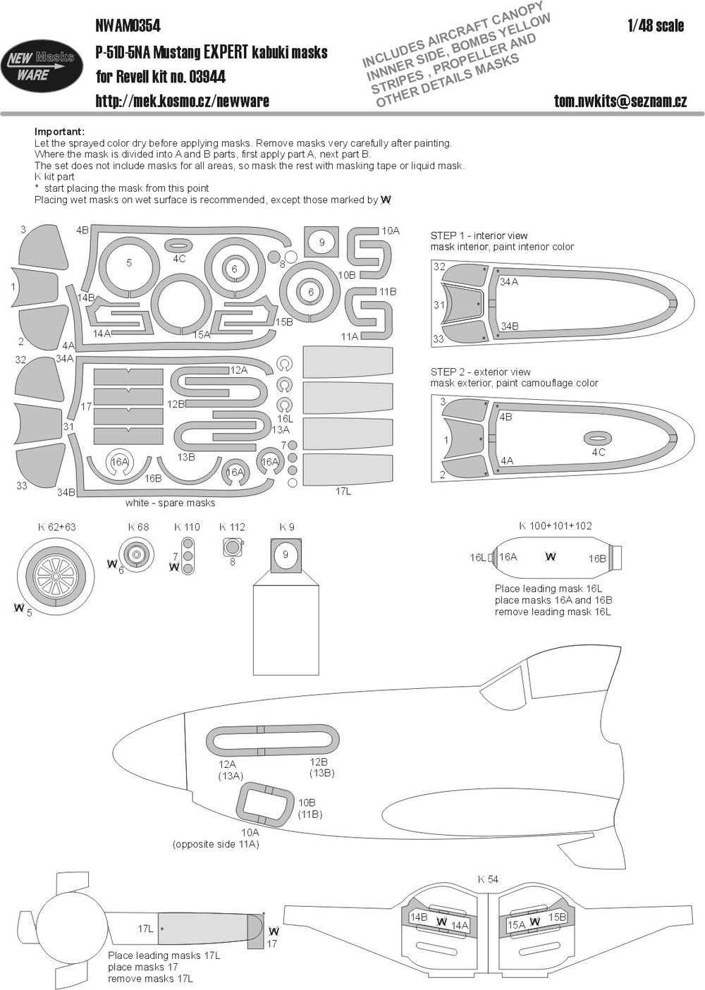 New Ware NWAM0354 1:48 P-51D-5NA Mustang Expert Kabuki Masks