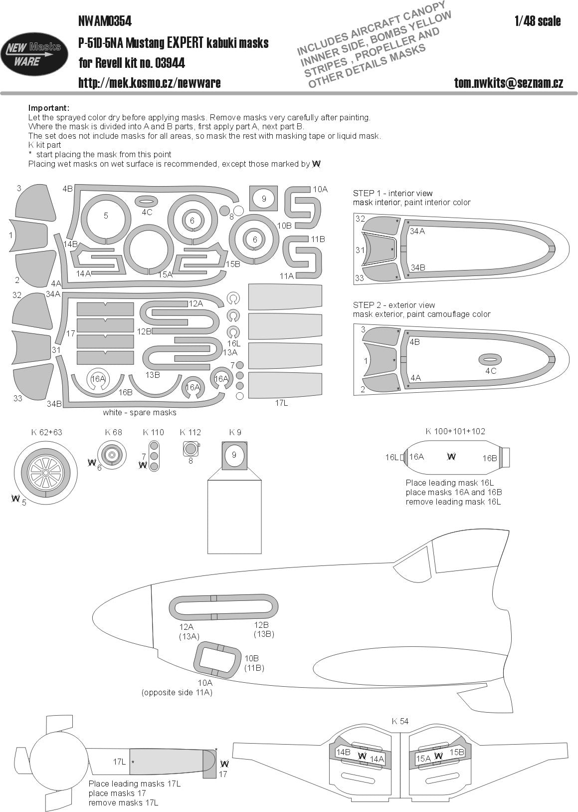New Ware NWAM0354 1:48 P-51D-5NA Mustang Expert Kabuki Masks