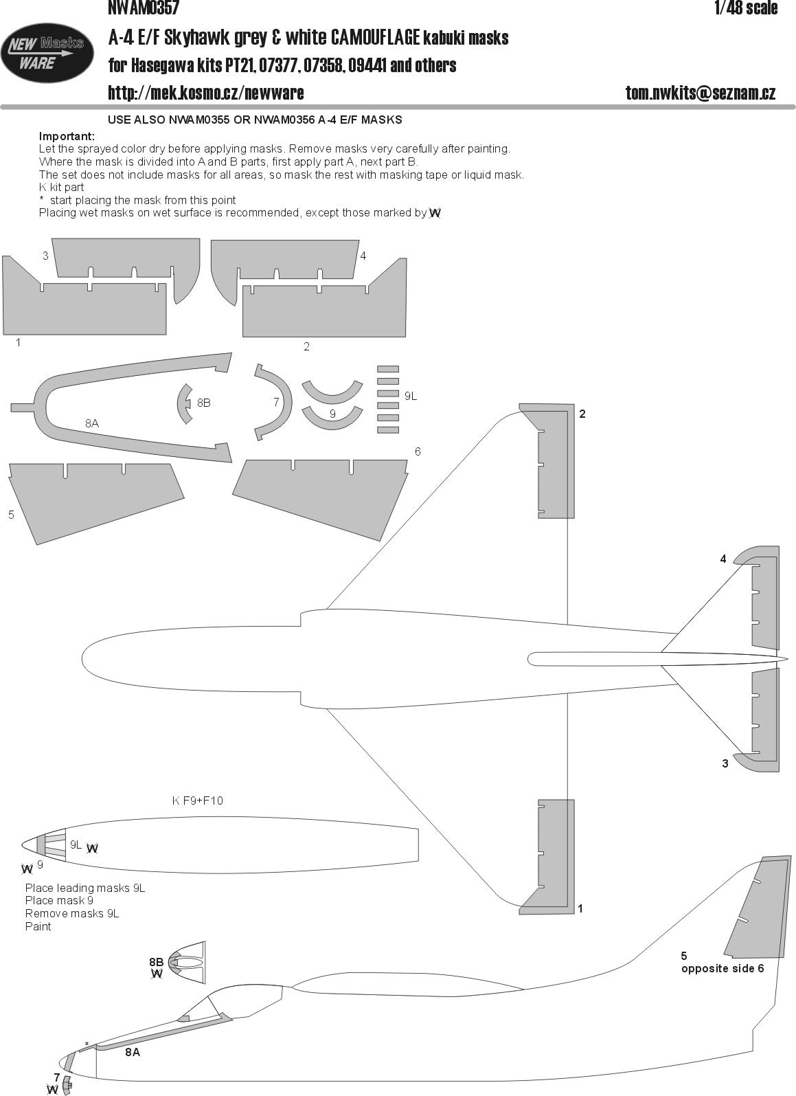 New Ware NWAM0357 1:48 A-4 Skyhawk Grey & White Camouflage Masks