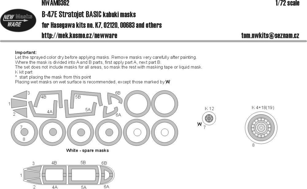 New Ware NWAM0362 1:72 Boeing B-47E Stratojet Basic Kabuki Masks