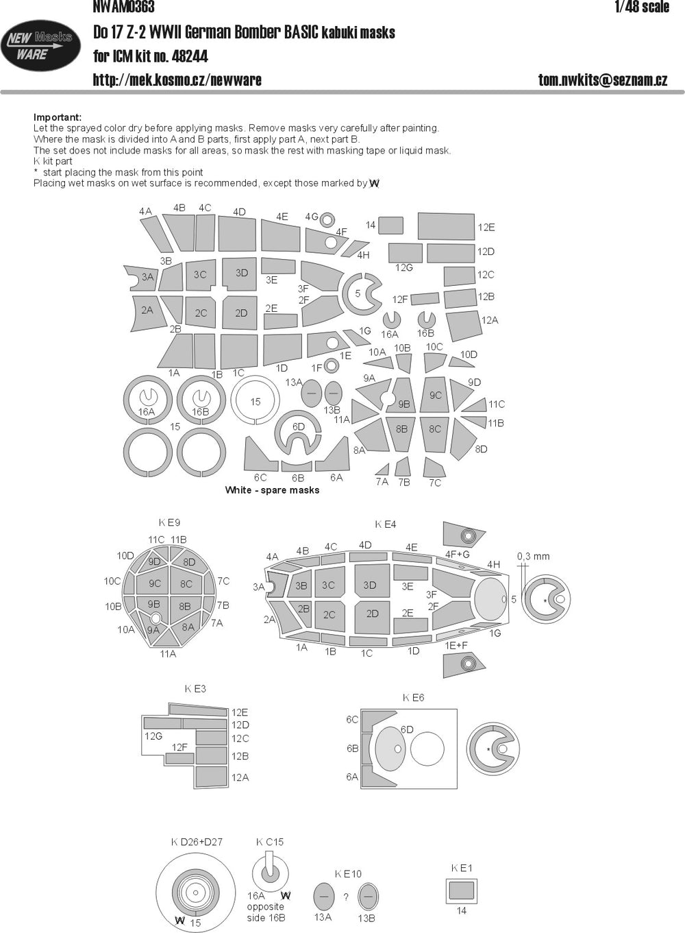 New Ware NWAM0363 1:48 Dornier Do-17Z-2 Basic Kabuki Masks