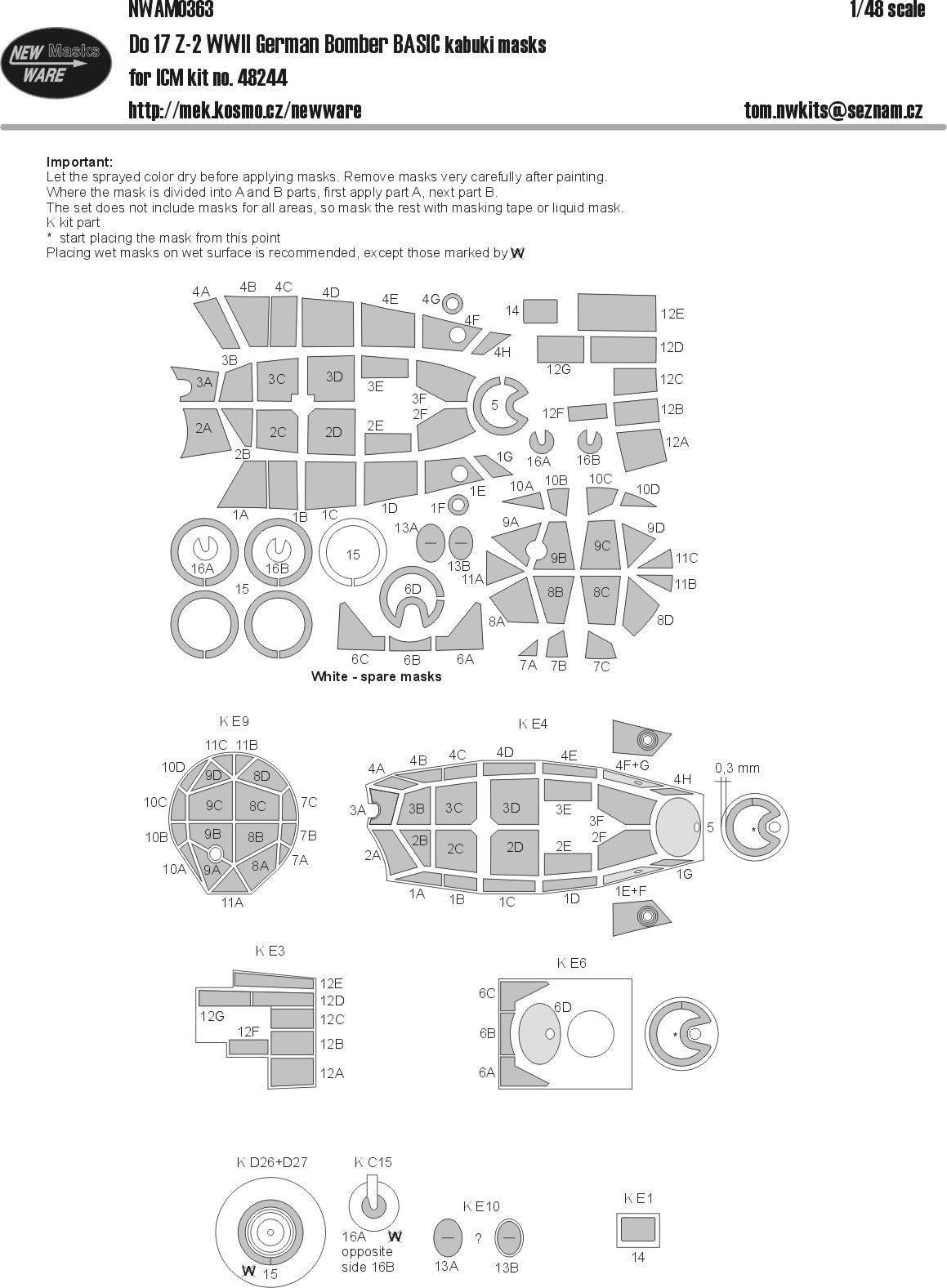 New Ware NWAM0363 1:48 Dornier Do-17Z-2 Basic Kabuki Masks