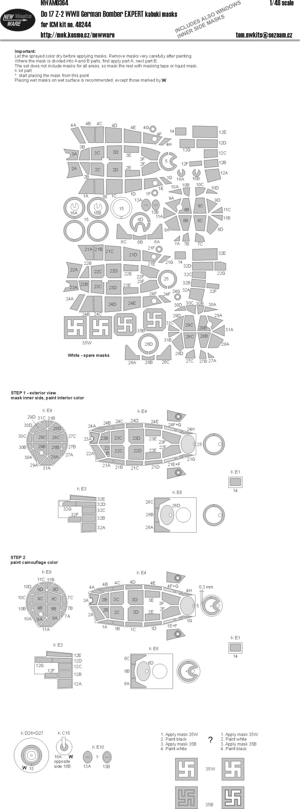 New Ware NWAM0364 1:48 Dornier Do-17Z-2 Expert Kabuki Masks