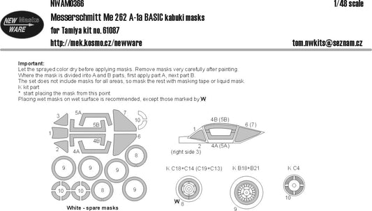 New Ware NWAM0366 1:48 Me-262A-1a Basic Kabuki Masks