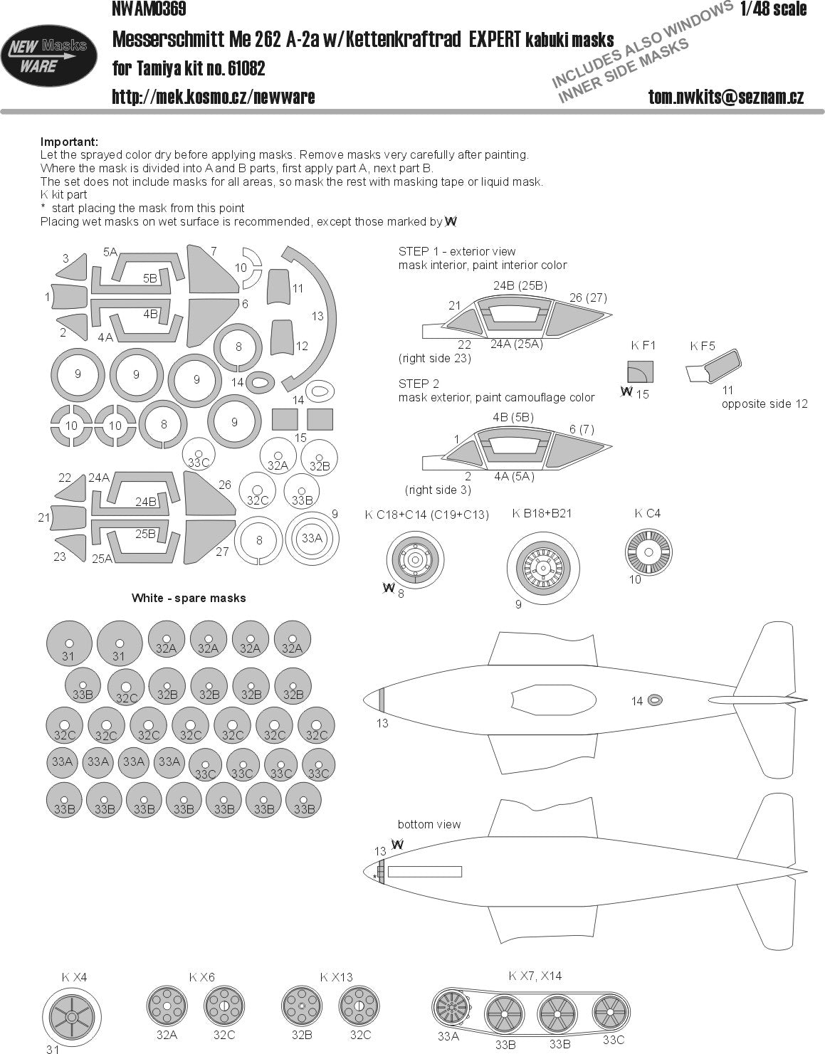 New Ware NWAM0369 1:48 Me-262A-1a w/Kettenkraftrad Expert Masks