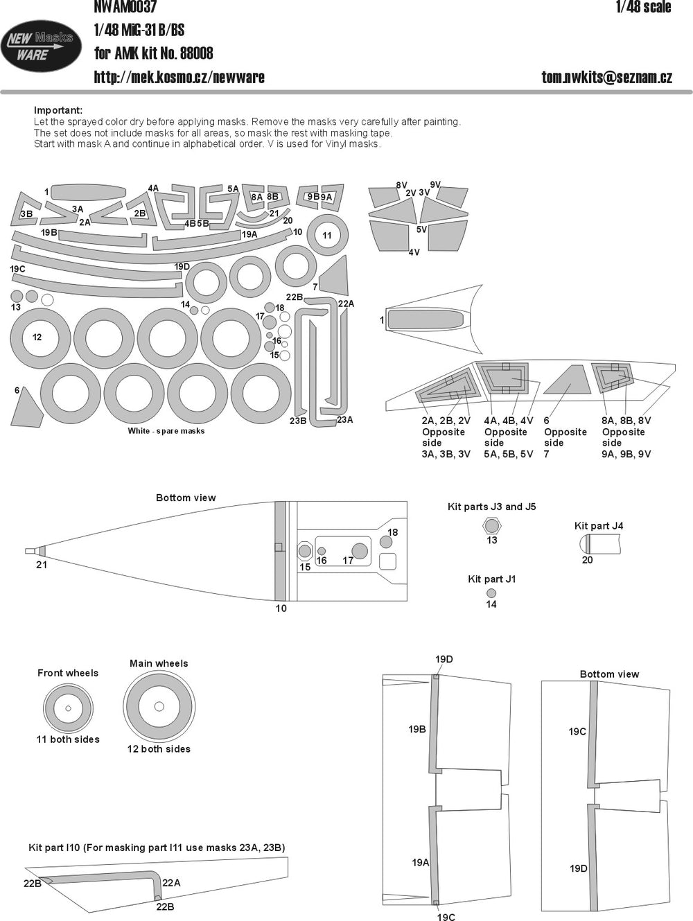 New Ware NWAM0037 1:48 Mask for Mikoyan MiG-31B/BS Foxhound