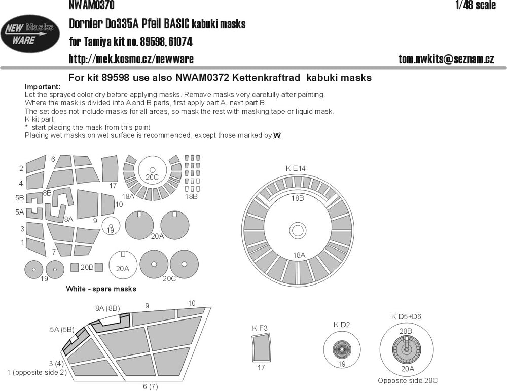 New Ware NWAM0370 1:48 Dornier Do-335A Pfeil Basic Kabuki Masks
