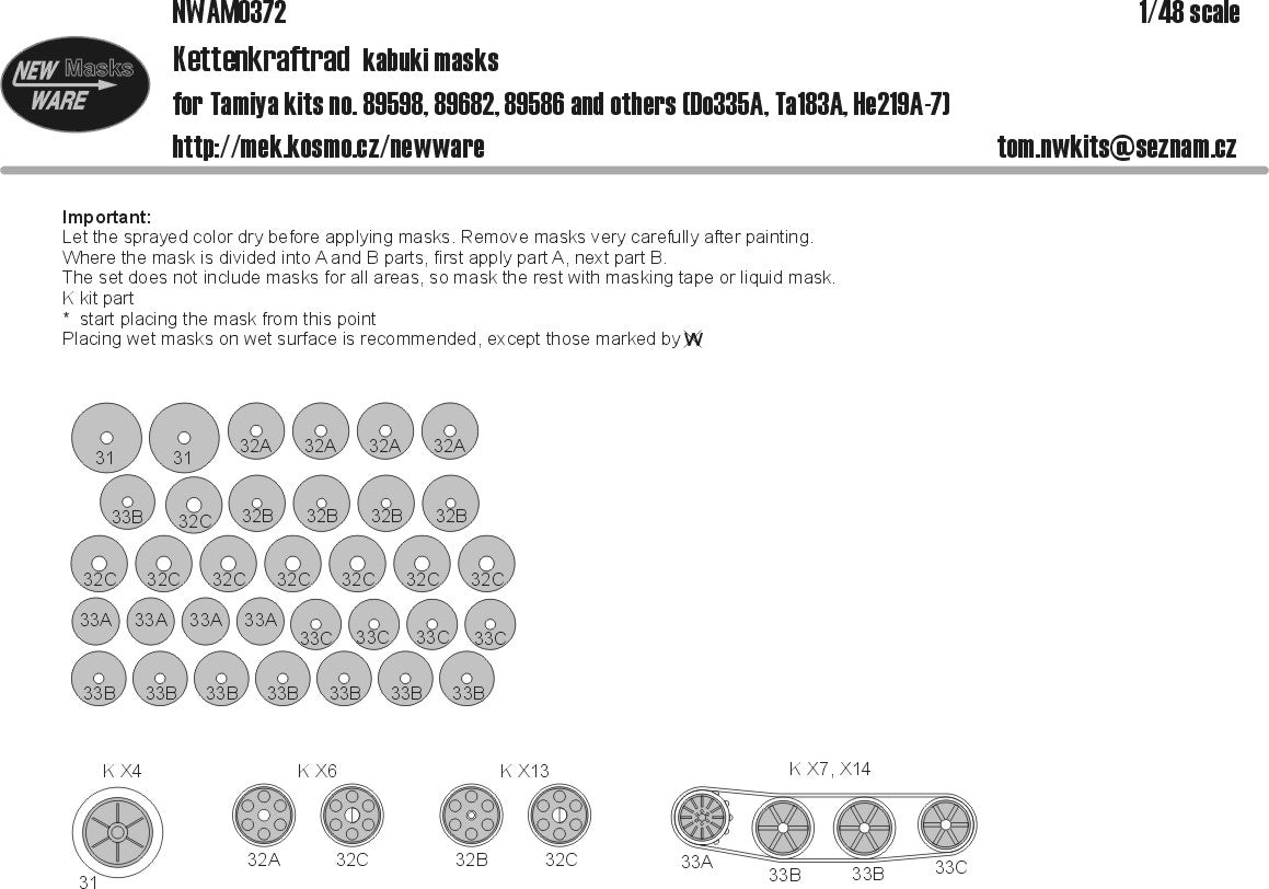 New Ware NWAM0372 1:48 Sd.Kfz.2 Kettenkrad kabuki masks all wheels