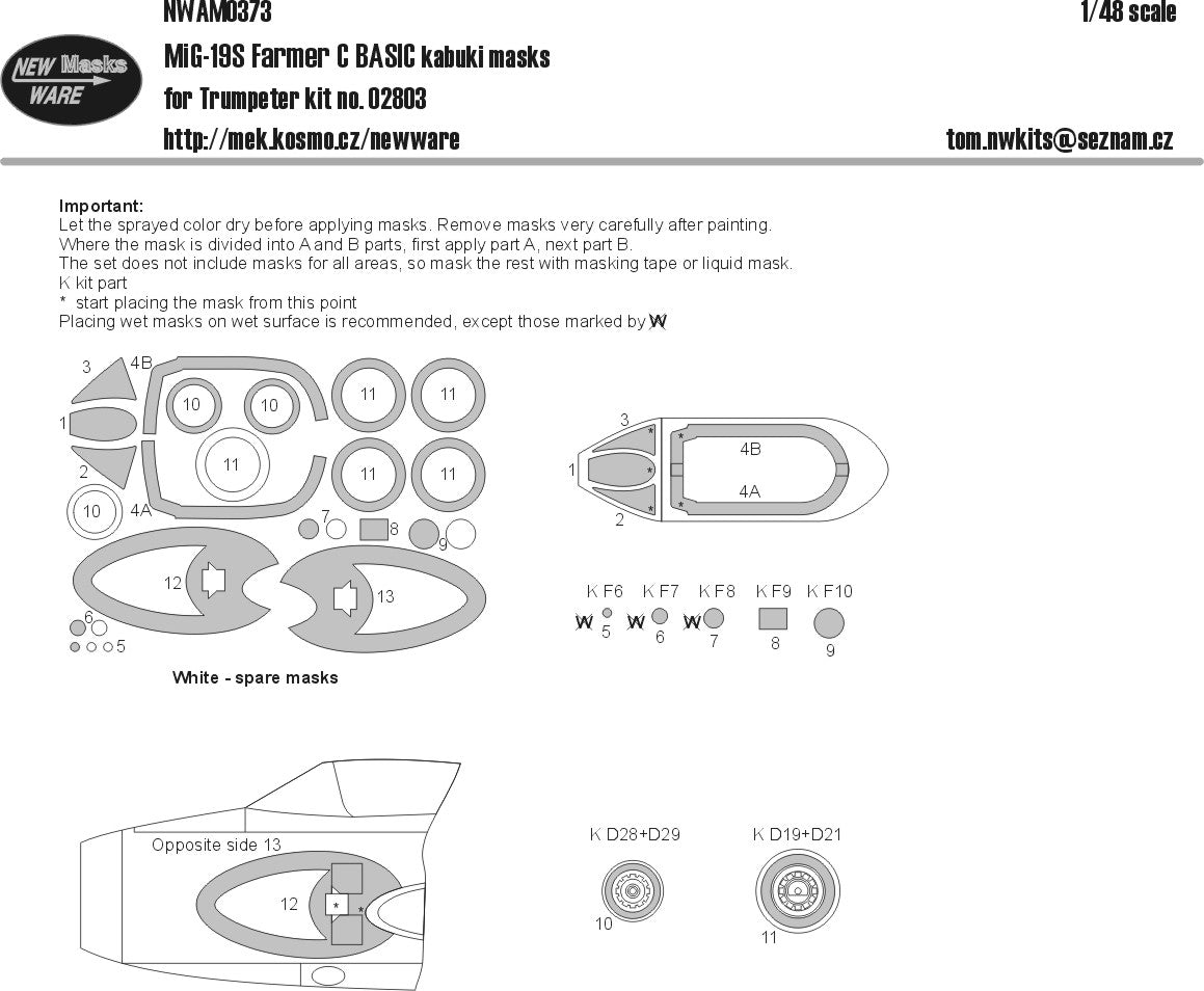 New Ware NWAM0373 1:48 MiG-19S Farmer C Basic Kabuki Masks