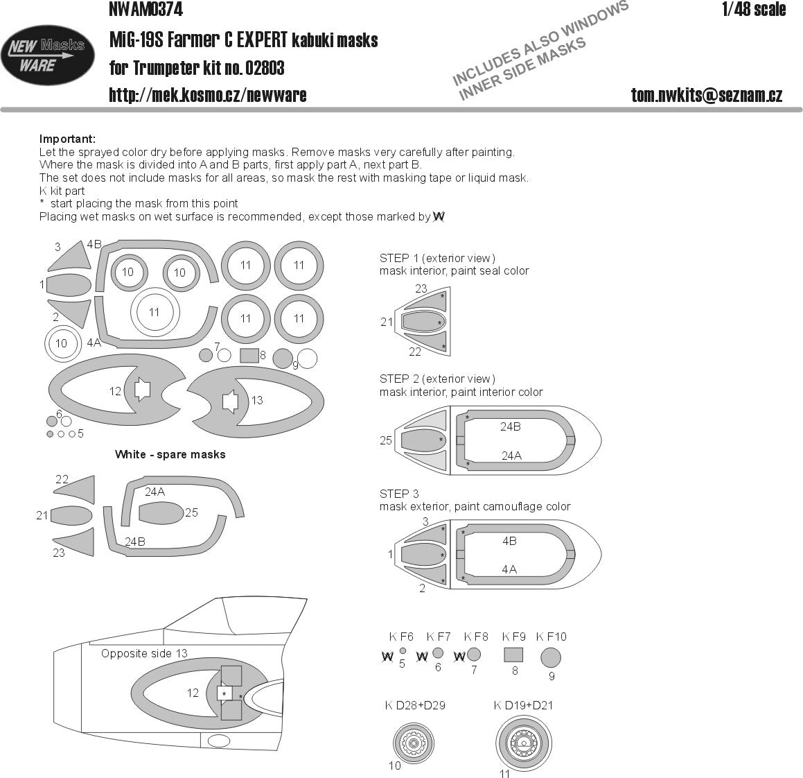 New Ware NWAM0374 1:48 MiG-19S Farmer C Expert Kabuki Masks