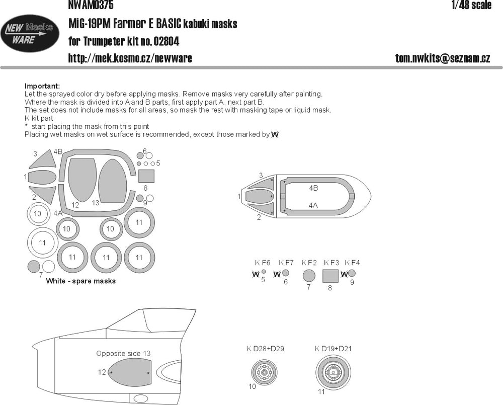 New Ware NWAM0375 1:48 MiG-19PM Farmer E Basic Kabuki Masks