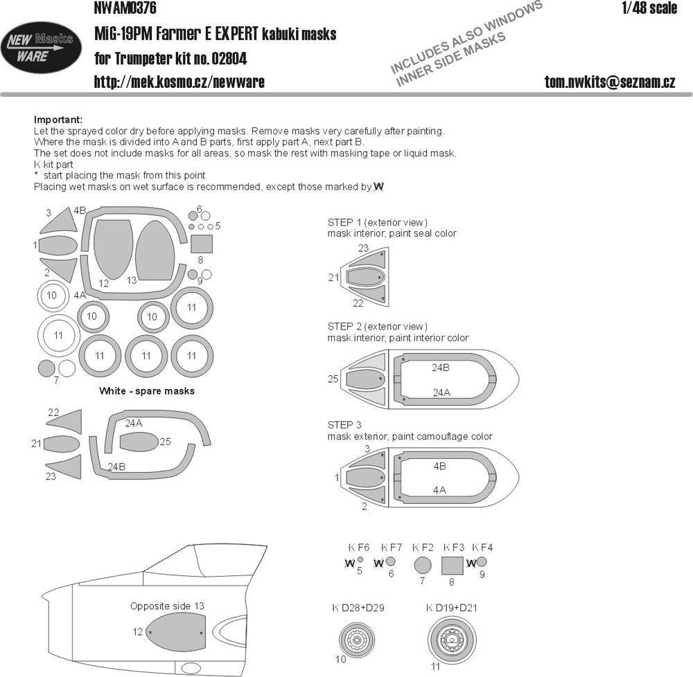 New Ware NWAM0376 1:48 MiG-19PM Farmer E Expert Kabuki Masks