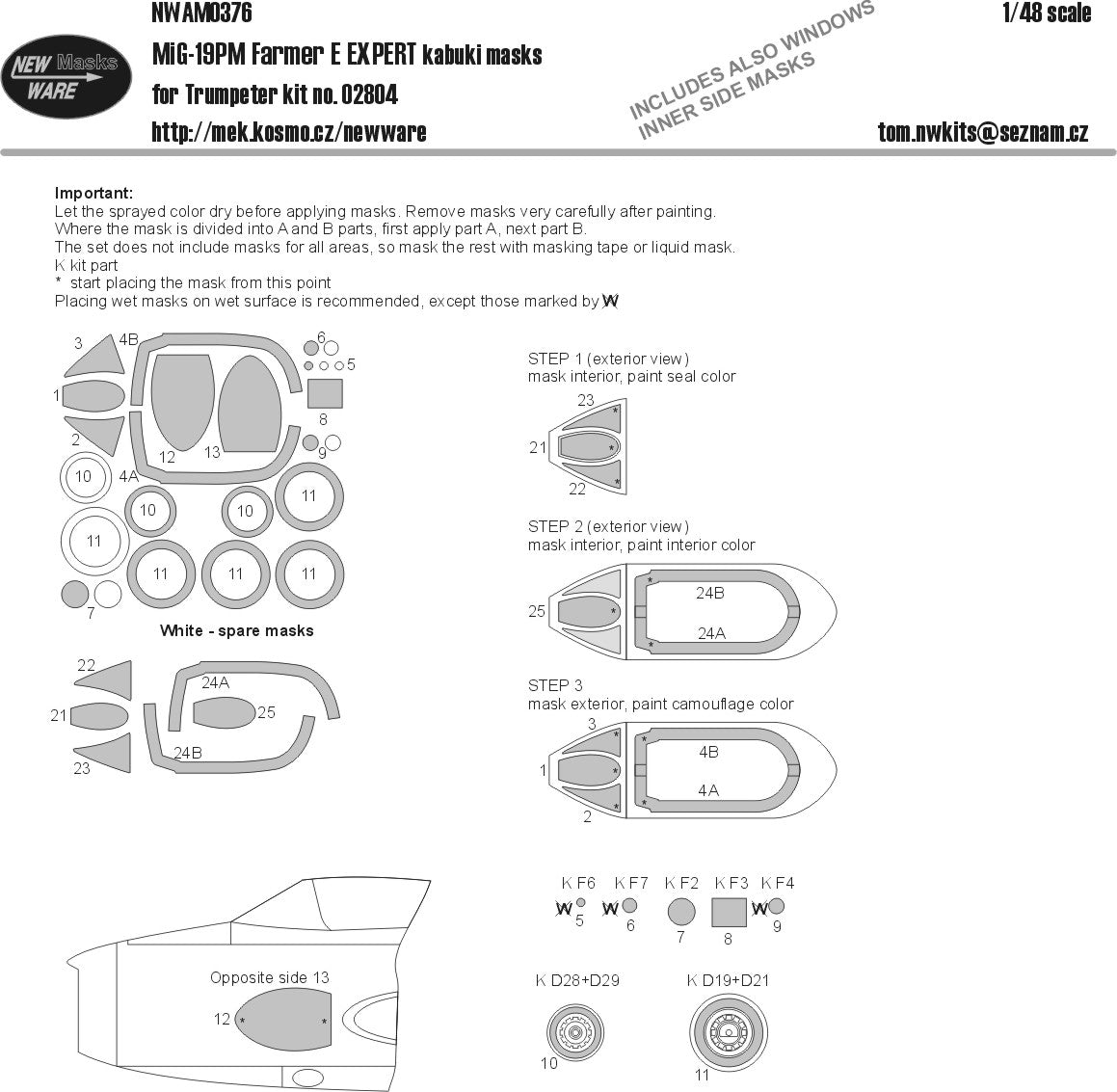 New Ware NWAM0376 1:48 MiG-19PM Farmer E Expert Kabuki Masks