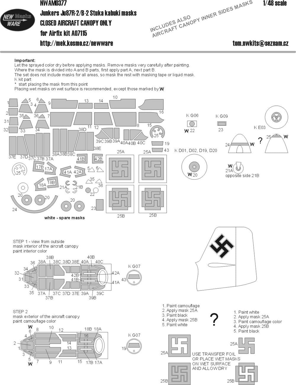 New Ware NWAM0377 1:48 Junkers Ju-87B/R-2 'Stuka' kabuki masks