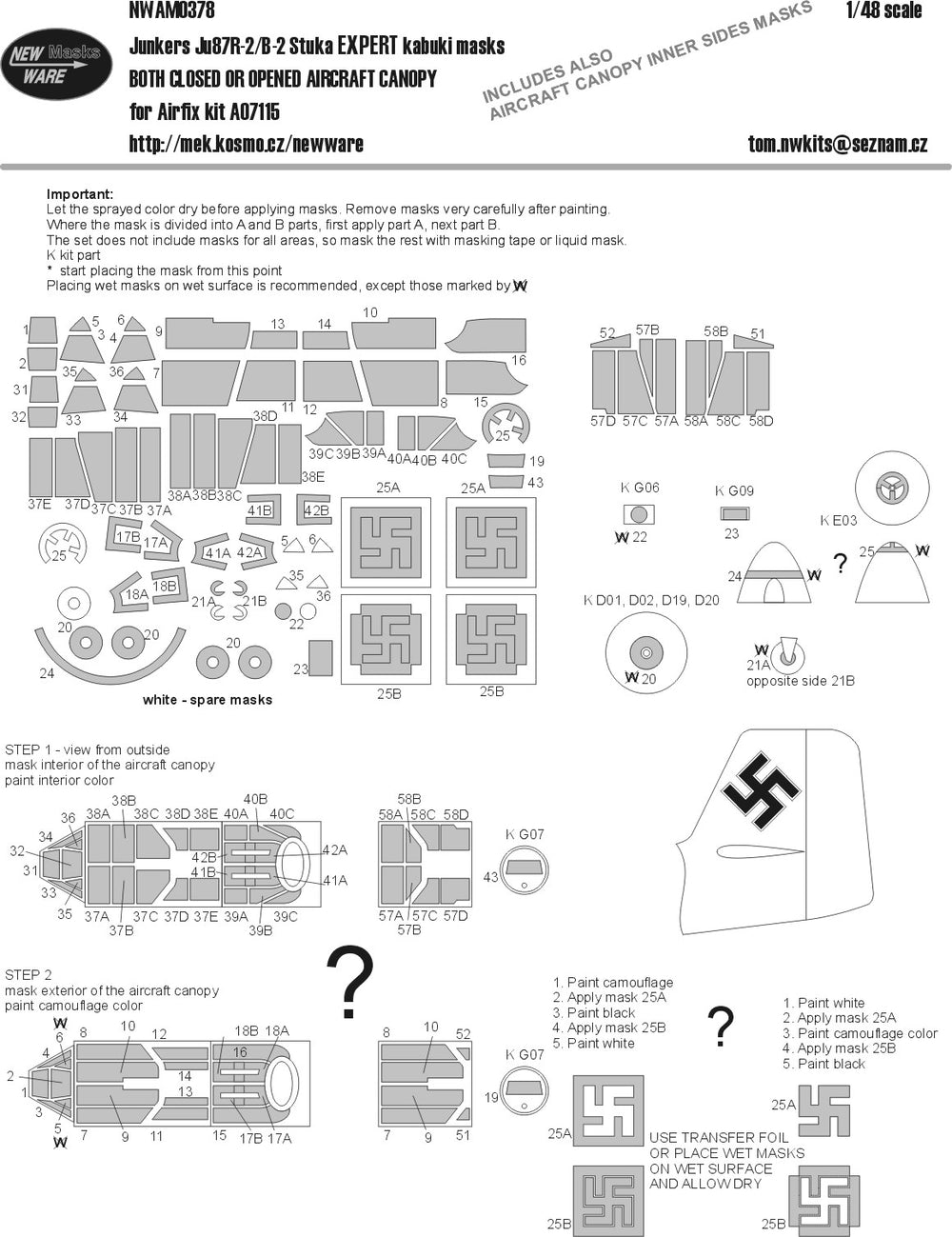 New Ware NWAM0378 1:48 Junkers Ju-87B/R-2 'Stuka' EXPERT kabuki masks