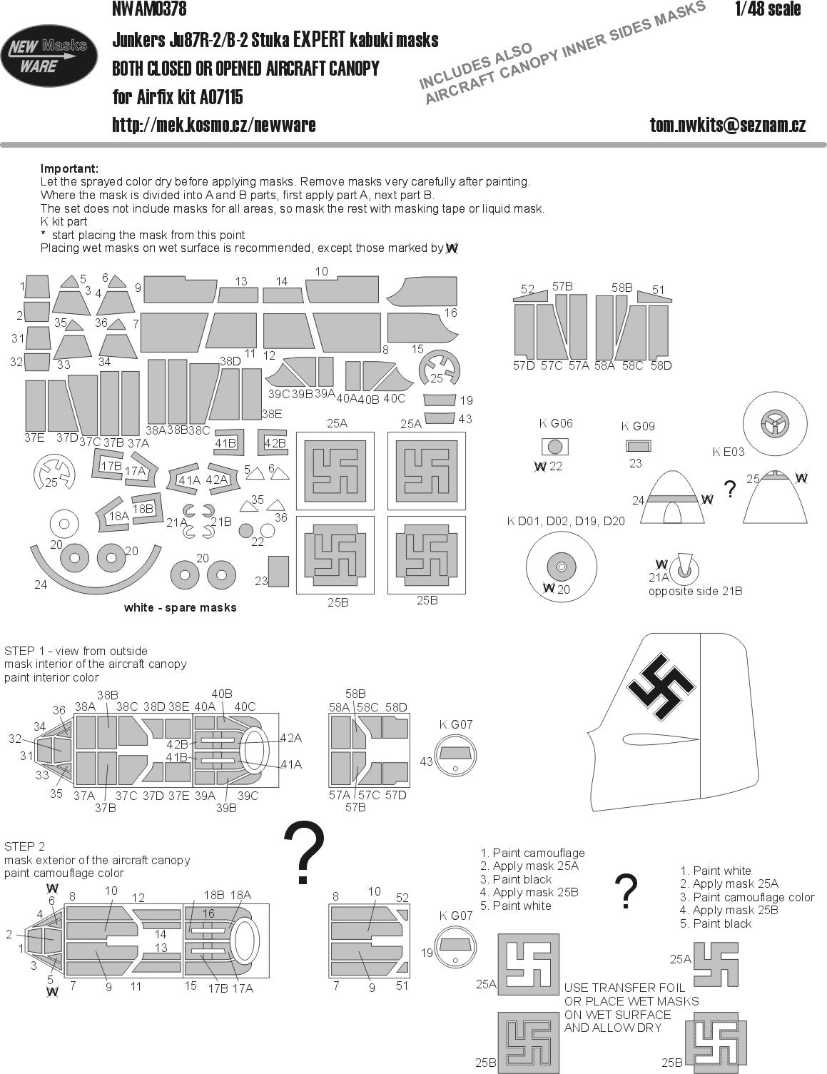 New Ware NWAM0378 1:48 Junkers Ju-87B/R-2 'Stuka' EXPERT kabuki masks