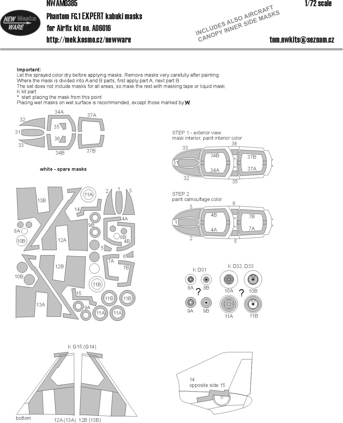 New Ware NWAM0385 1:72 FG.1 Phantom II Expert Kabuki Masks