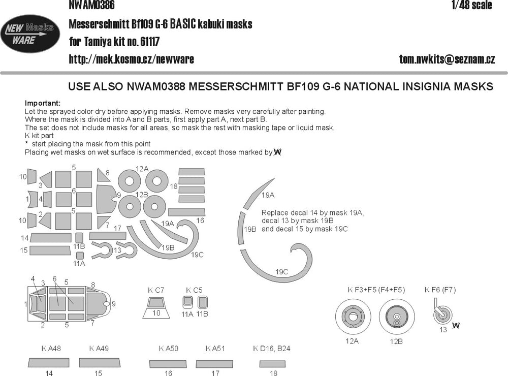 New Ware NWAM0386 1:48 Bf-109G-6 Basic Kabuki Masks