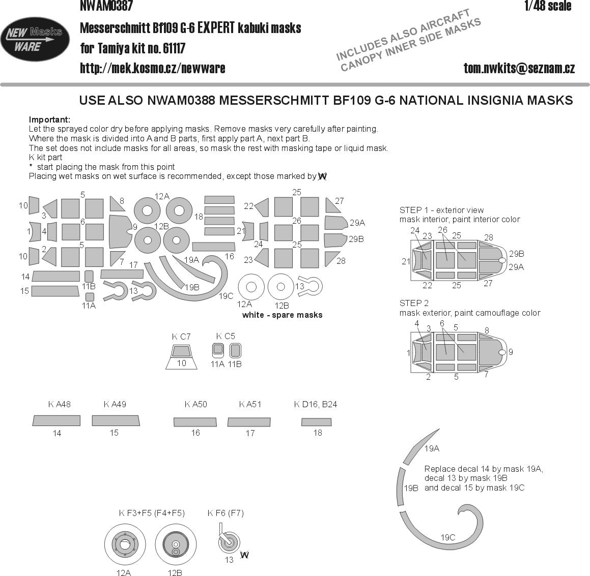 New Ware NWAM0387 1:48 Bf-109G-6 Expert Kabuki Masks