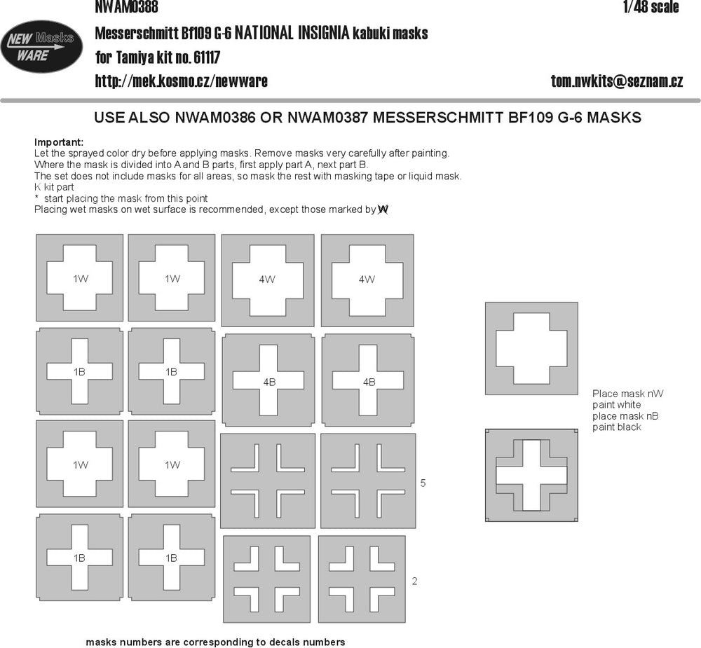 New Ware NWAM0388 1:48 Messerschmitt Bf-109G-6 Tool national insignia kabuki