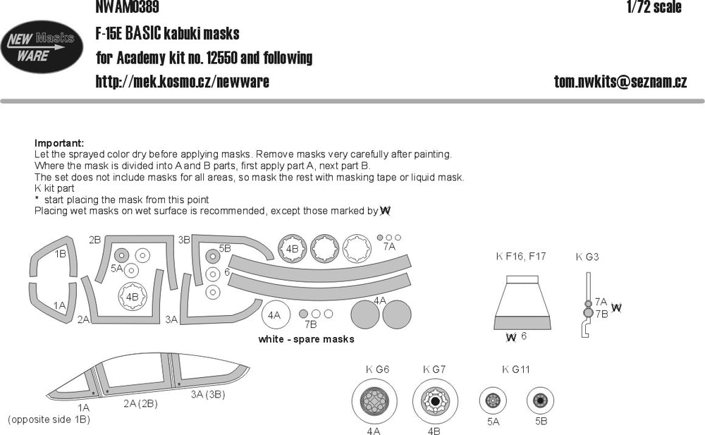 New Ware NWAM0389 1:72 F-15E Strike Eagle Basic Kabuki Masks