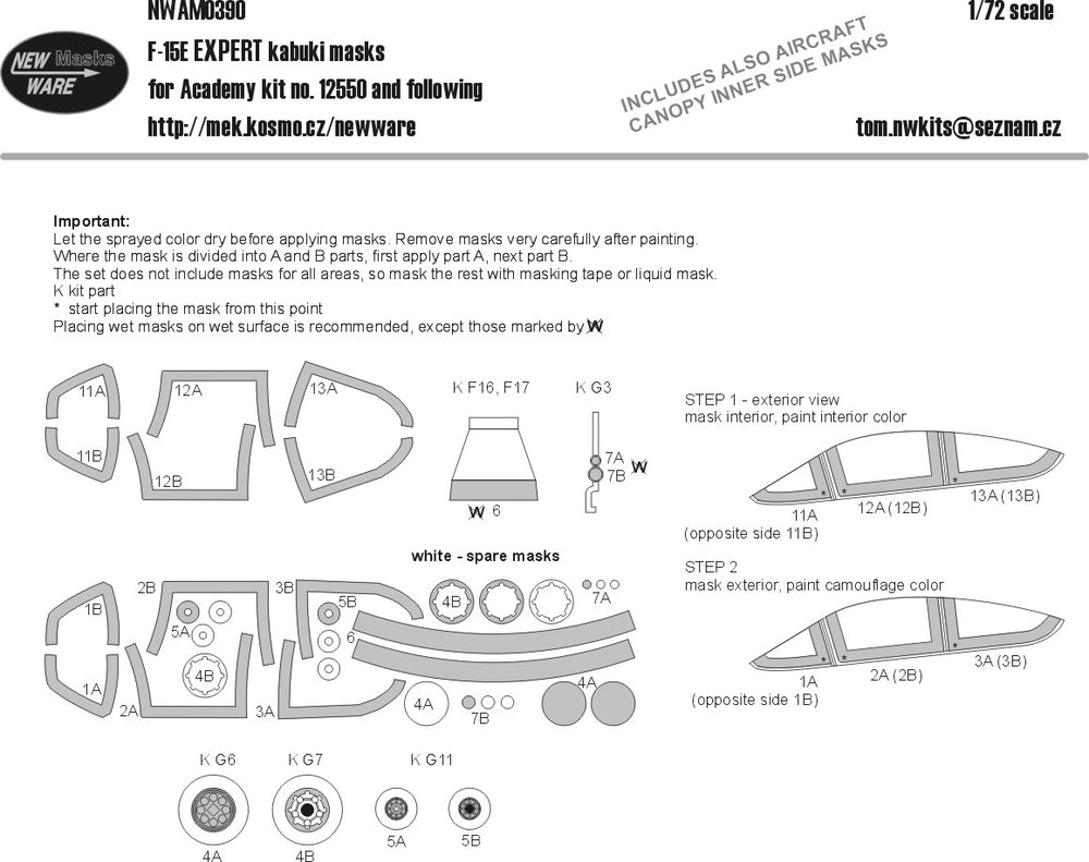 New Ware NWAM0390 1:72 F-15E Strike Eagle Expert Kabuki Masks