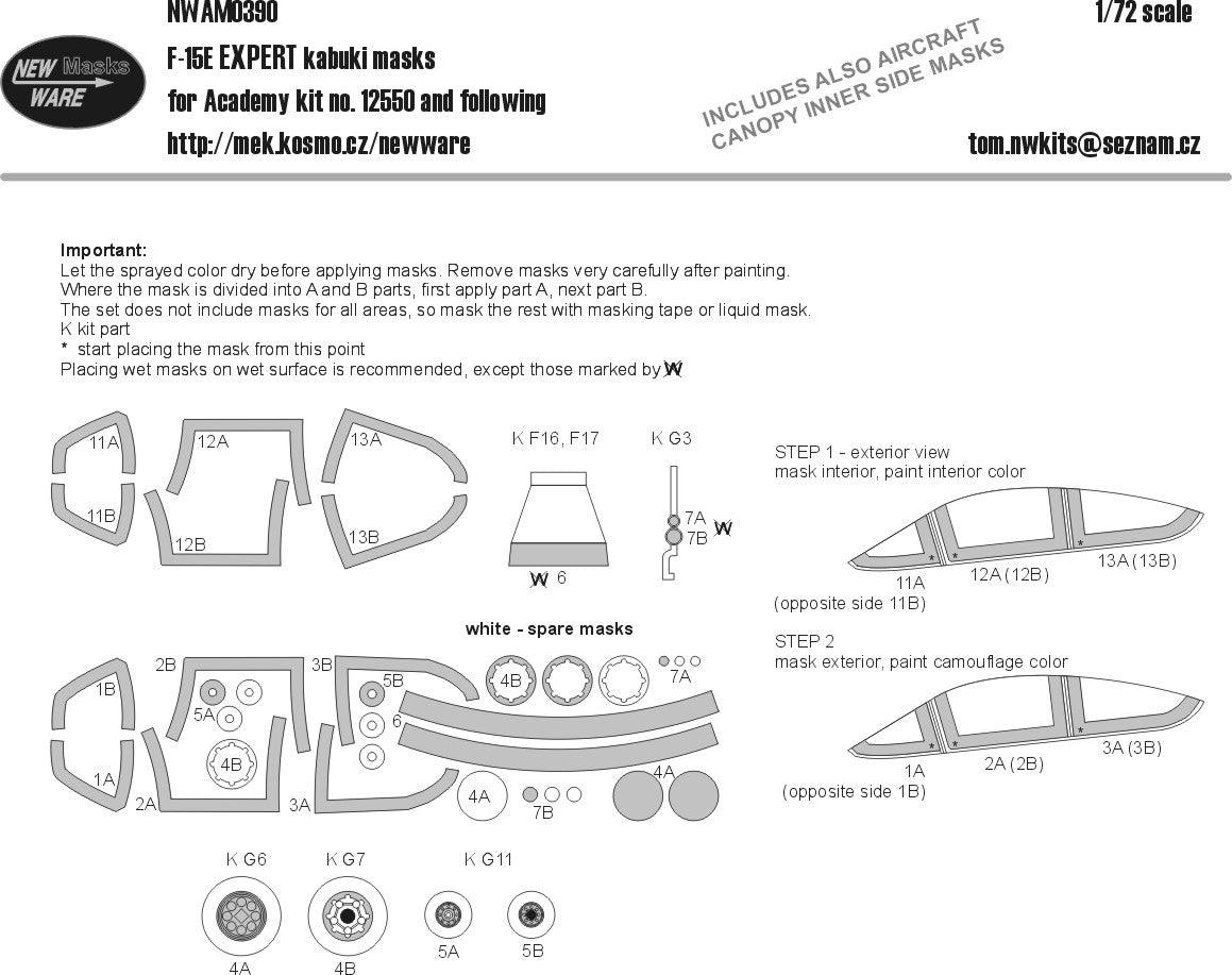 New Ware NWAM0390 1:72 F-15E Strike Eagle Expert Kabuki Masks