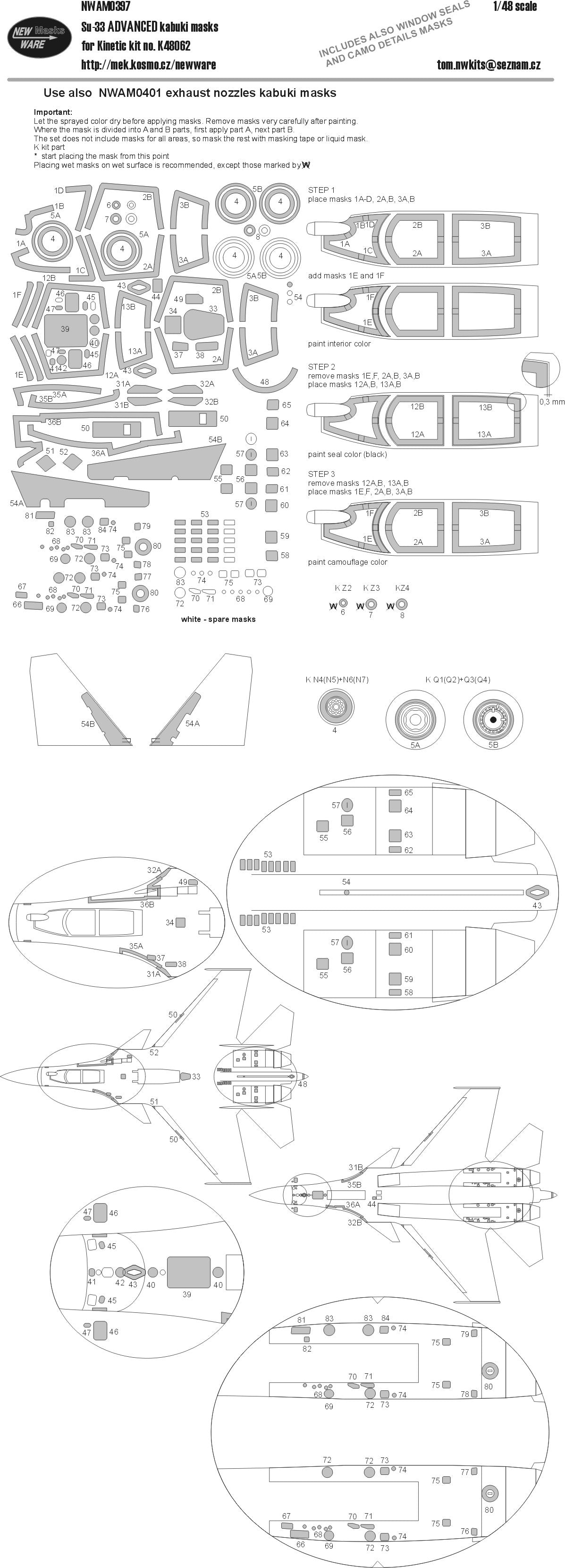 New Ware NWAM0397 1:48 Su-33 Sea Flanker D Advanced Kabuki Masks