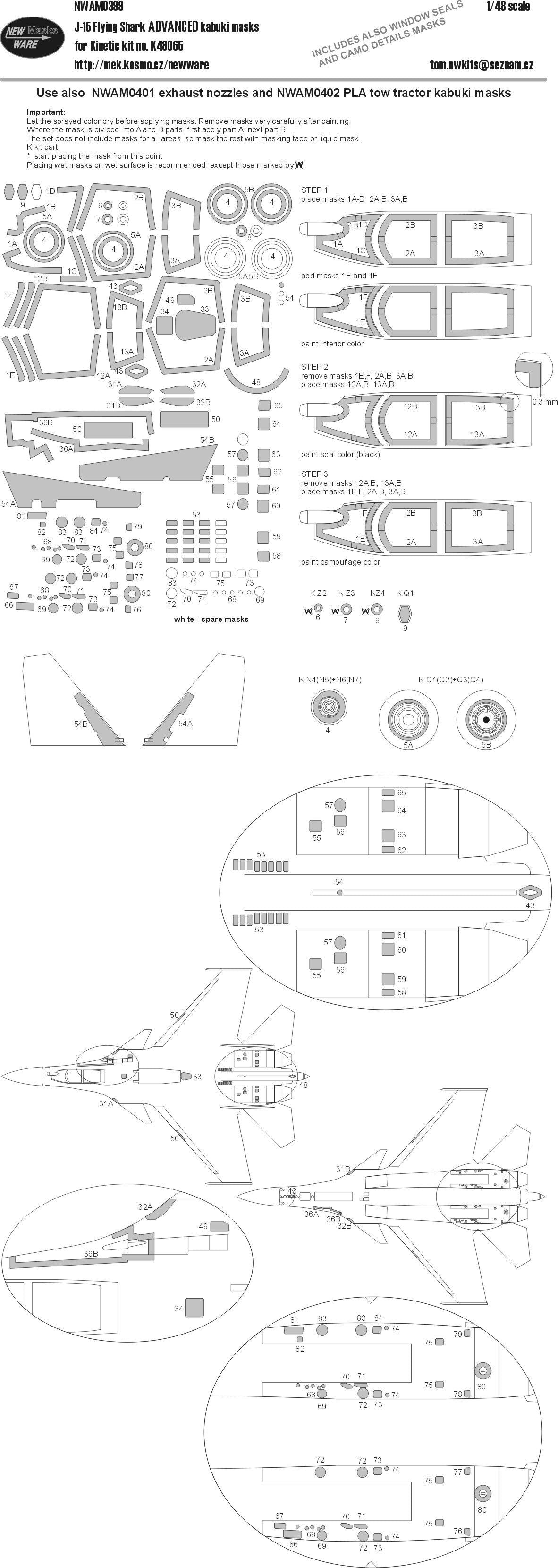 New Ware NWAM0399 1:48 J-15 Flying Shark Advanced Kabuki Masks