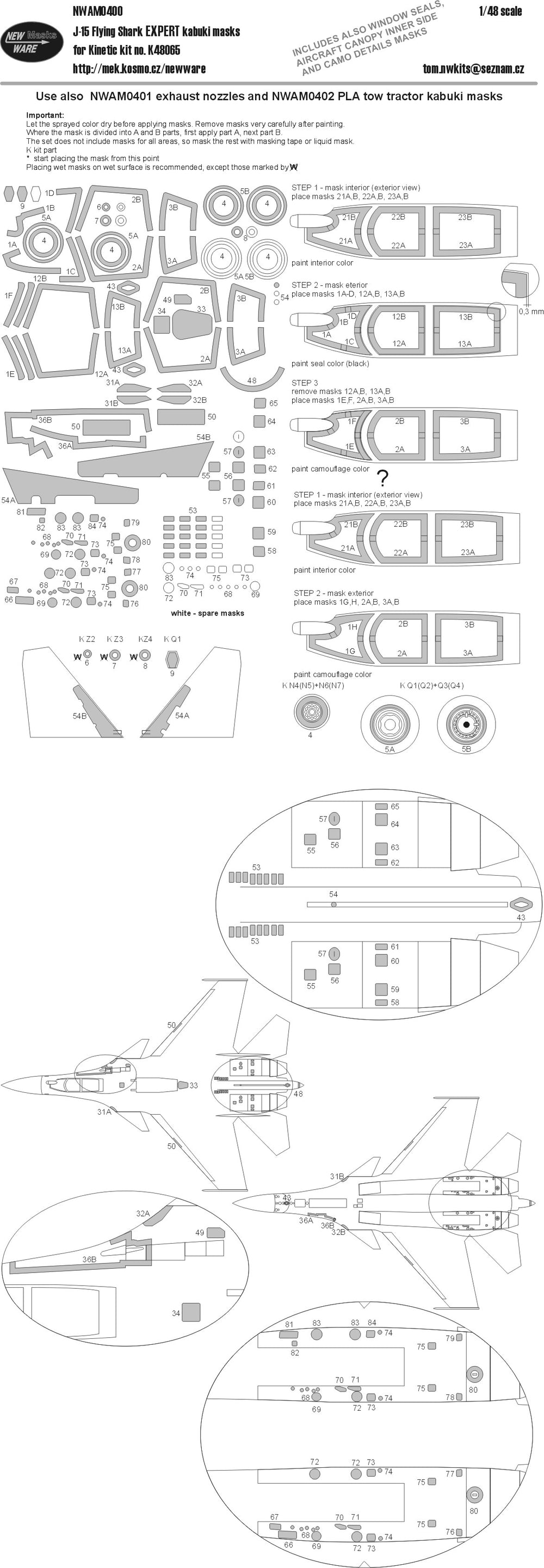 New Ware NWAM0400 1:48 J-15 Flying Shark Expert Kabuki Masks