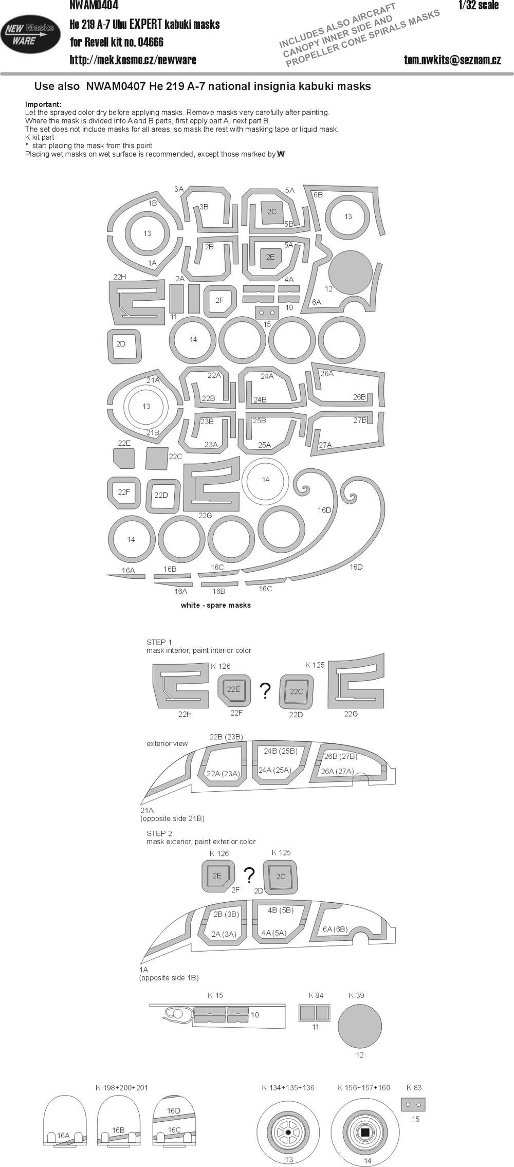New Ware NWAM0404 1:32 He-219A-7 Uhu Expert Kabuki Masks
